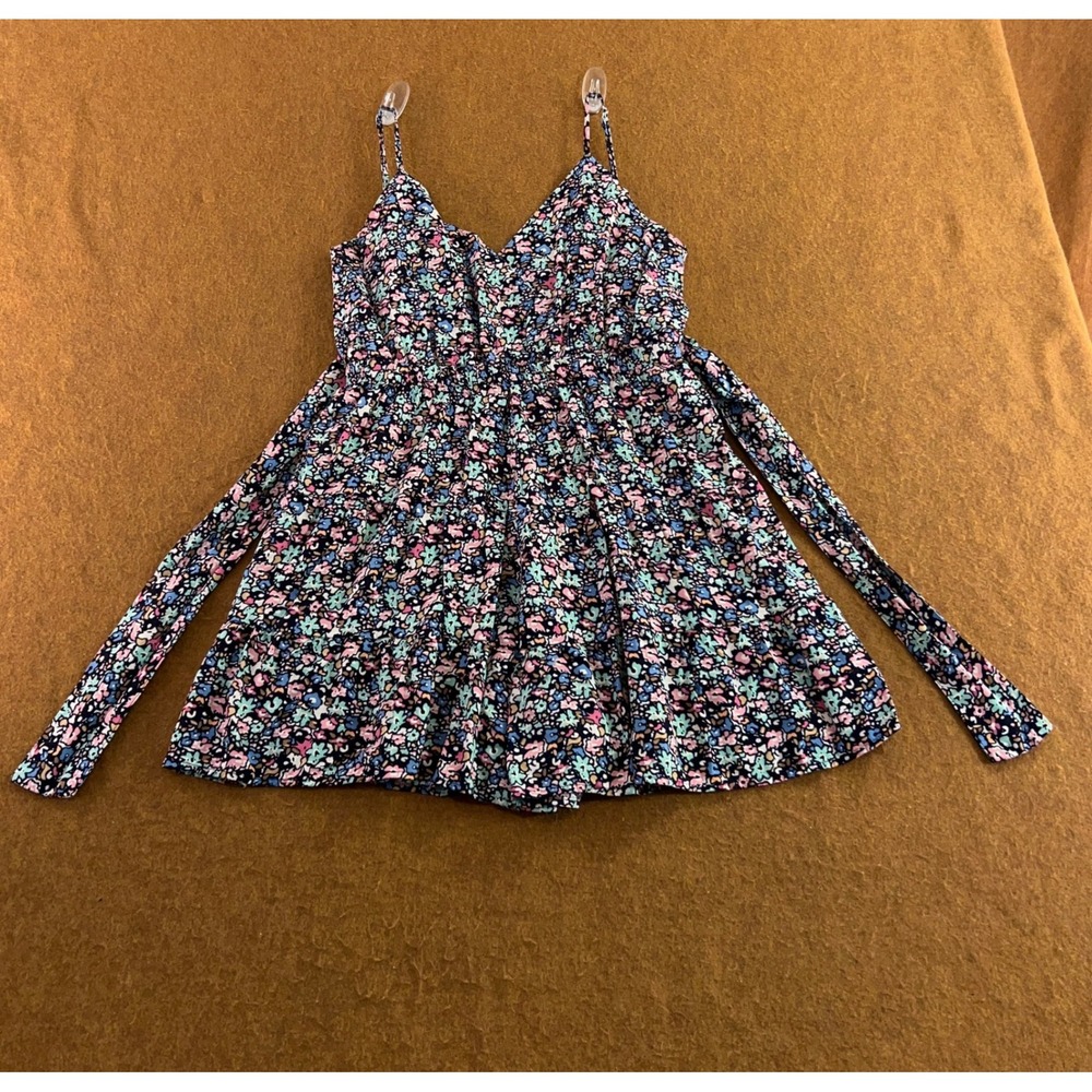 Ci Sono Womens Medium Navy Ditsy Floral Tie Front Rayon Mini Dress New